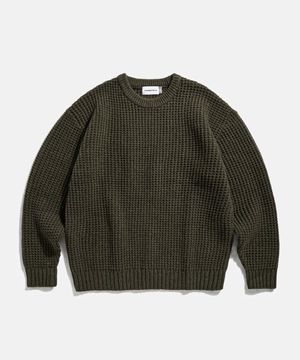 Heavyweight Waffle Knit Sweater Olive