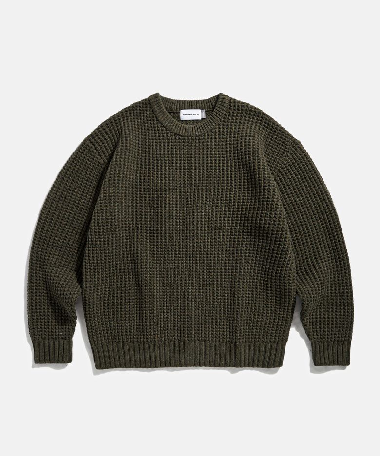 Heavyweight Waffle Knit Sweater Olive