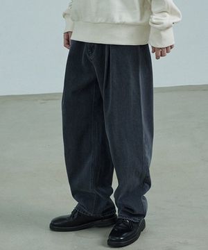 원턱 데님 팬츠[Black]