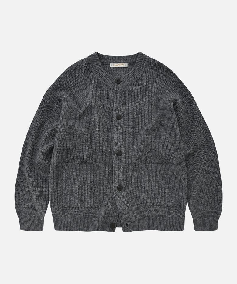 HEAVY WOOL ROUND CARDIGAN _ DARK GRAY