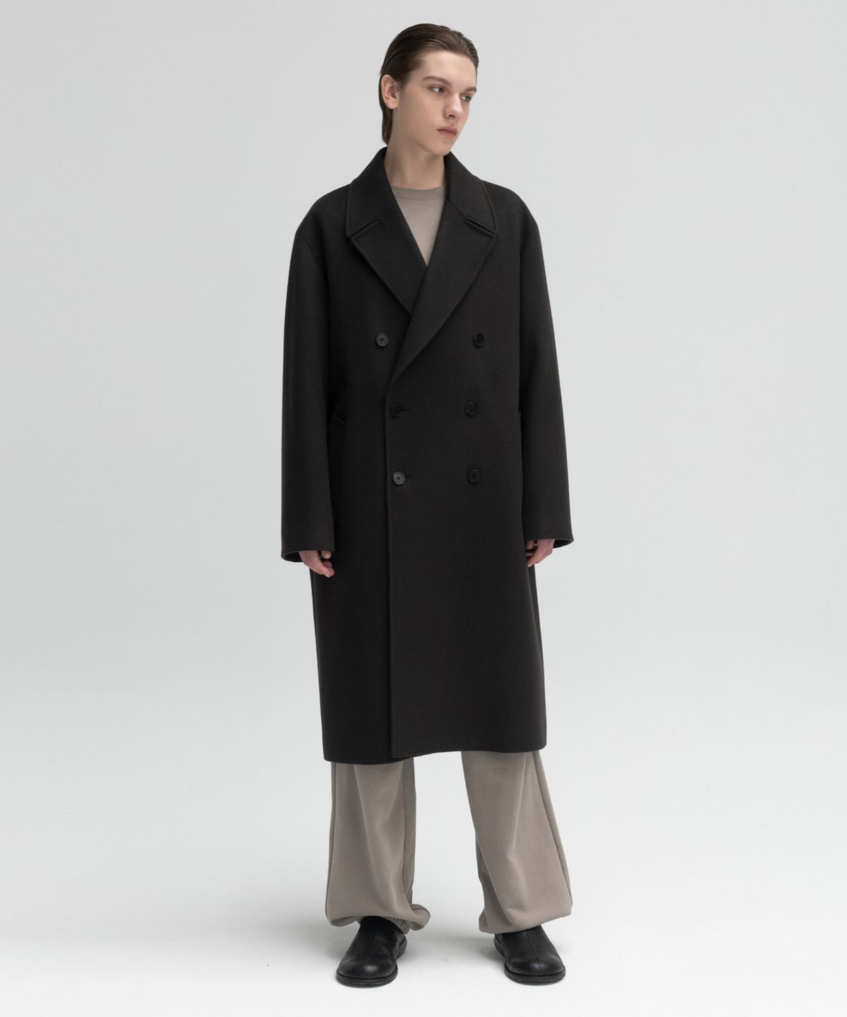 인사일런스(INSILENCE) 캐시미어 더블 롱 코트 DEEP GREY