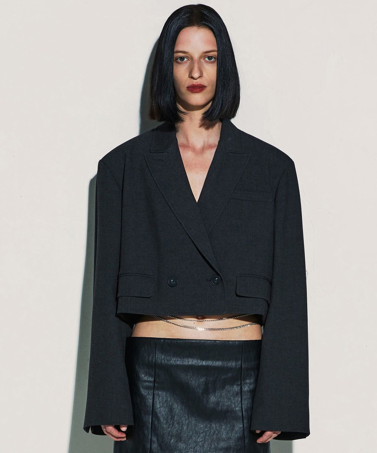 커렌트(CURRENT) CROP DOUBLE JACKET [CHARCOAL]