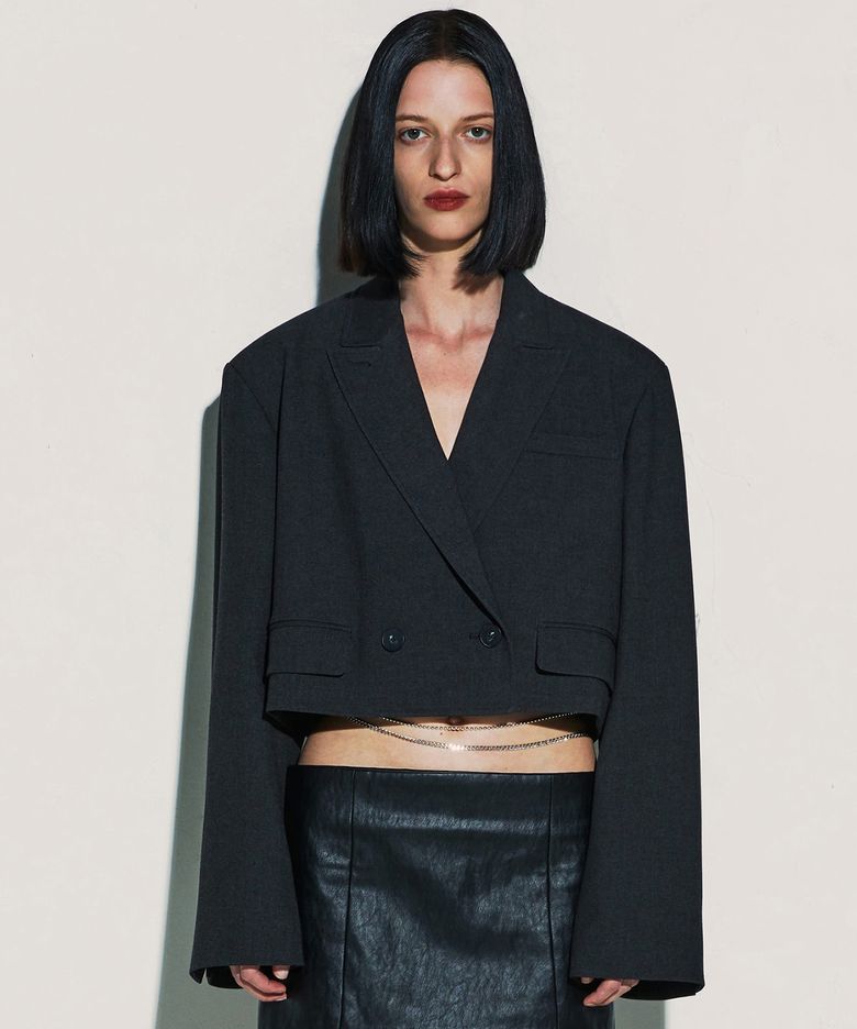 CROP DOUBLE JACKET [CHARCOAL]