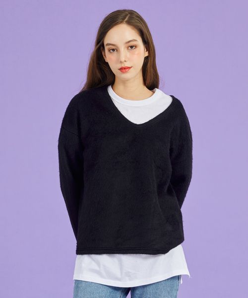 MUSINSA KOLEAT WOMEN Loose-fit Knit Sweater V Neck Unbalanced