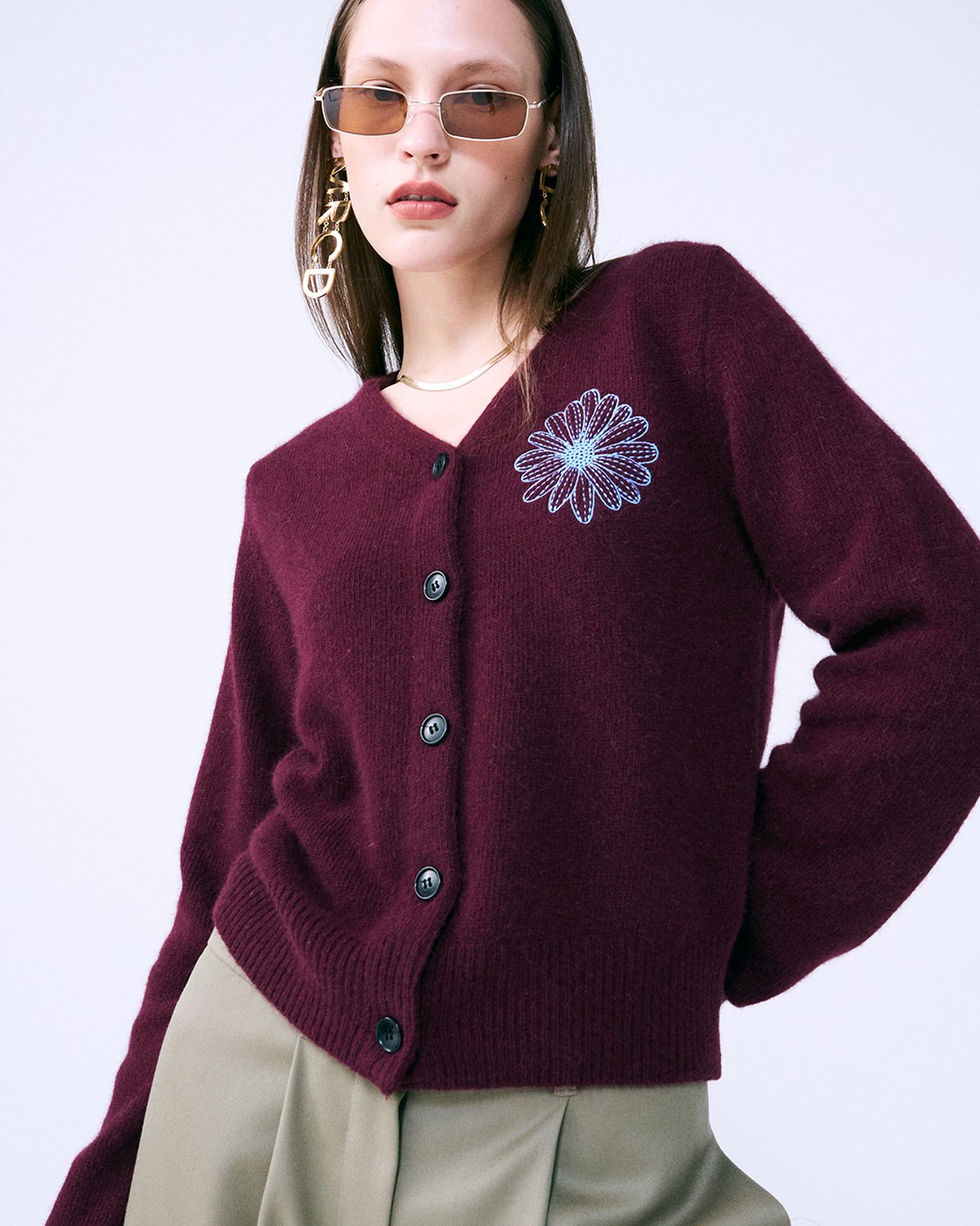 RACCOON BLENDED CARDIGAN V NECK_BLACK PINK - MARDI MERCREDI