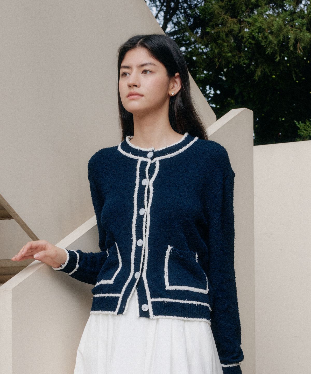 엽페(YUPPE) TWEED CARDIGAN_NAVY