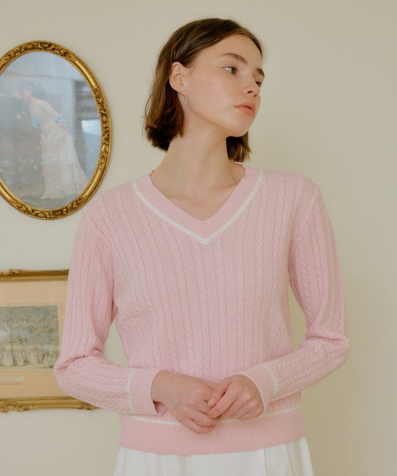 CABLE CASHMERE KNIT_PINK
