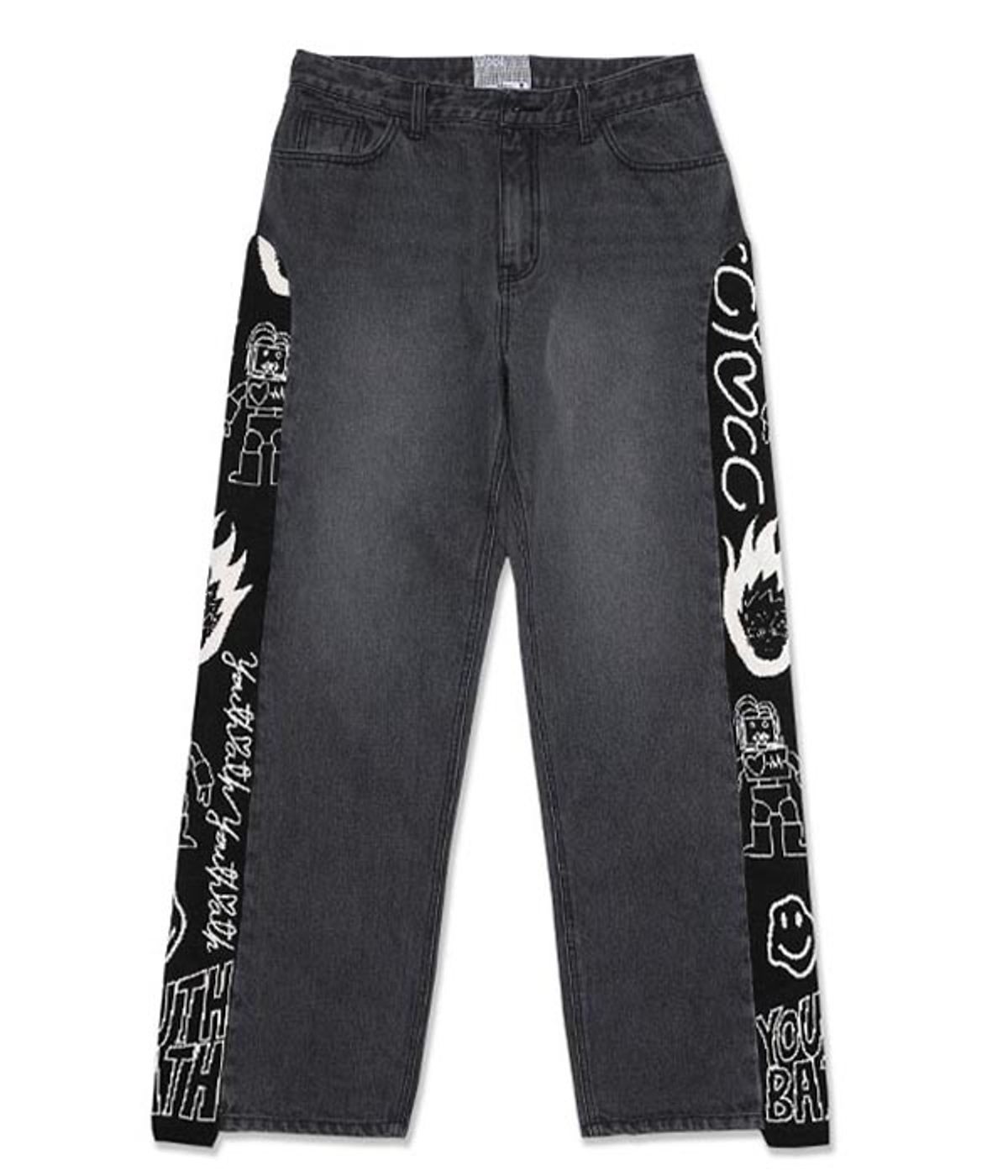 유쓰배쓰(YOUTHBATH) KNIT TRIMMING WASHING DENIM_BLACK