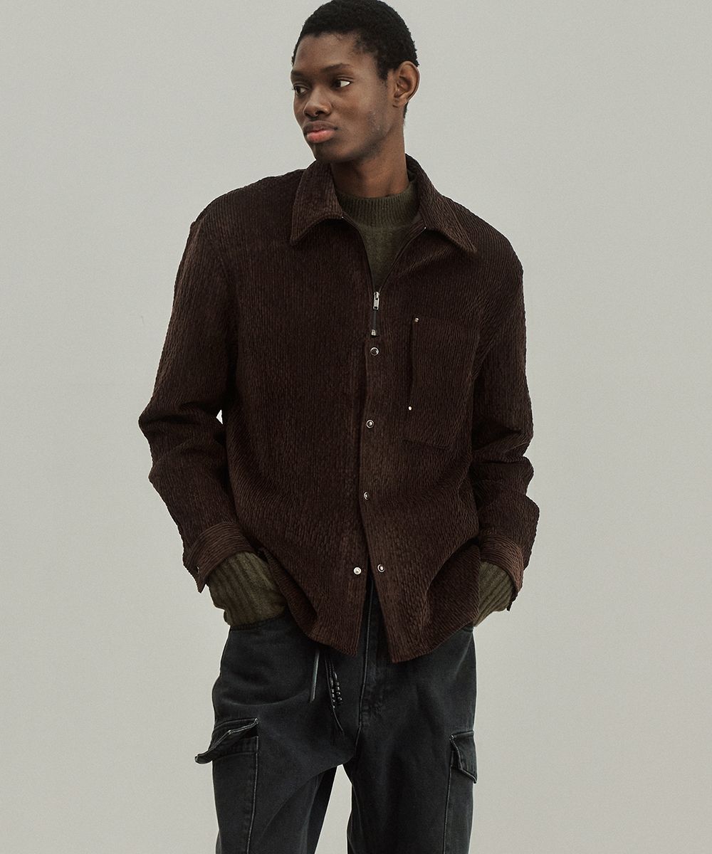 MUSINSA | NOIRER Wave Corduroy Zip-Up Shirt Jacket (Brown)
