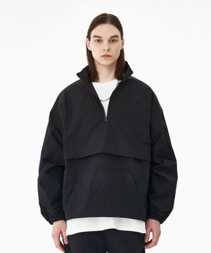 심플 오버핏 하프집업  아노락 자켓_블랙