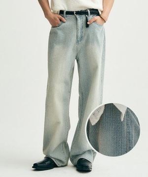 데미지 스트라이프 데님 팬츠 (라이트블루)