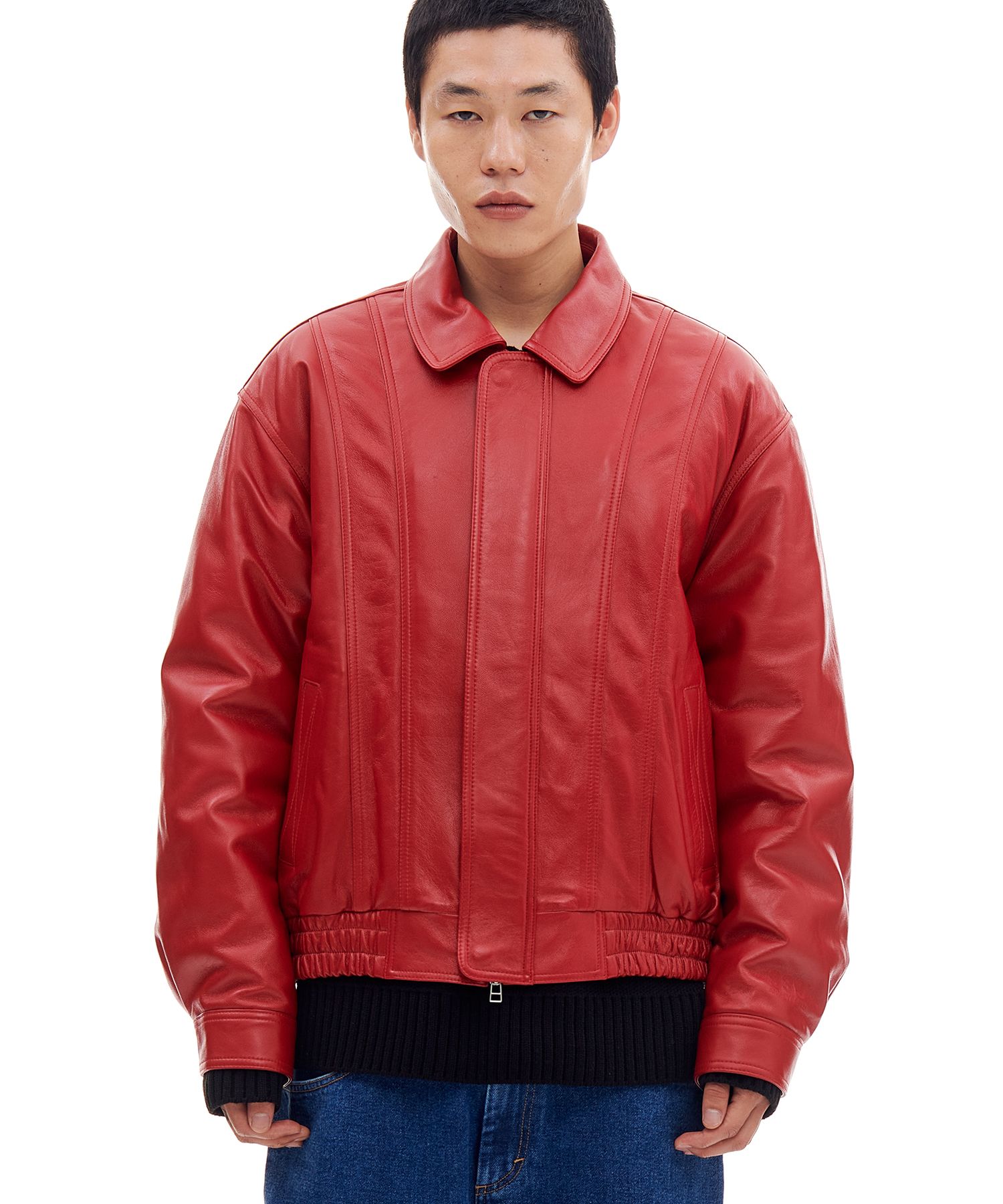 MUSINSA | ARCHIVE BOLD LEATHER ZIP JACKET (RED)