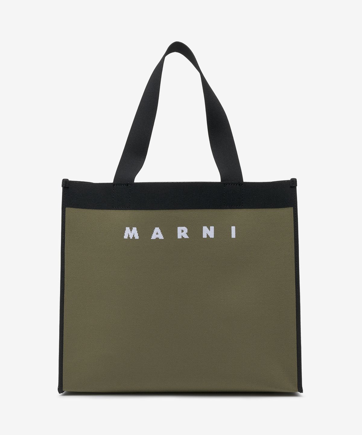 마르니(MARNI) 자카드 토트백 - 다크 올리브:블랙:릴리 화이트 / SHMQ0045A0P4602ZO247