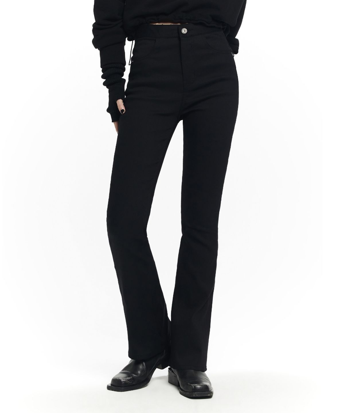 메종미네드(MAISON MINED) (W) FLARE JEGGINGS DENIM PANTS BLACK
