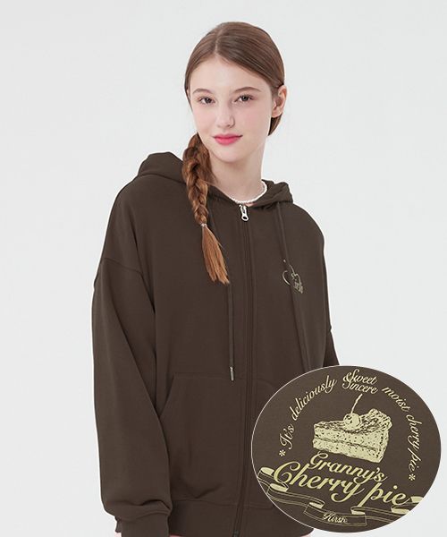 MUSINSA | KIRSH Cherry Cake Pattern Zip-Up Hoodie [Brown]