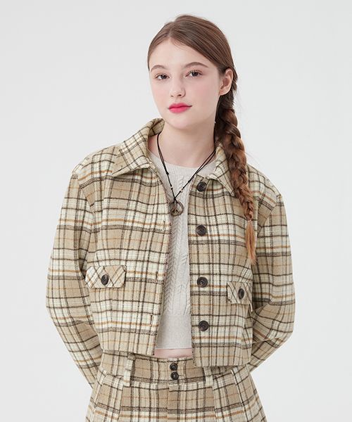[ KIRSH ]★SMALL CHECK CROP JACKET MUSINSA | KIRSH Small Check Crop Jacket [Grey]