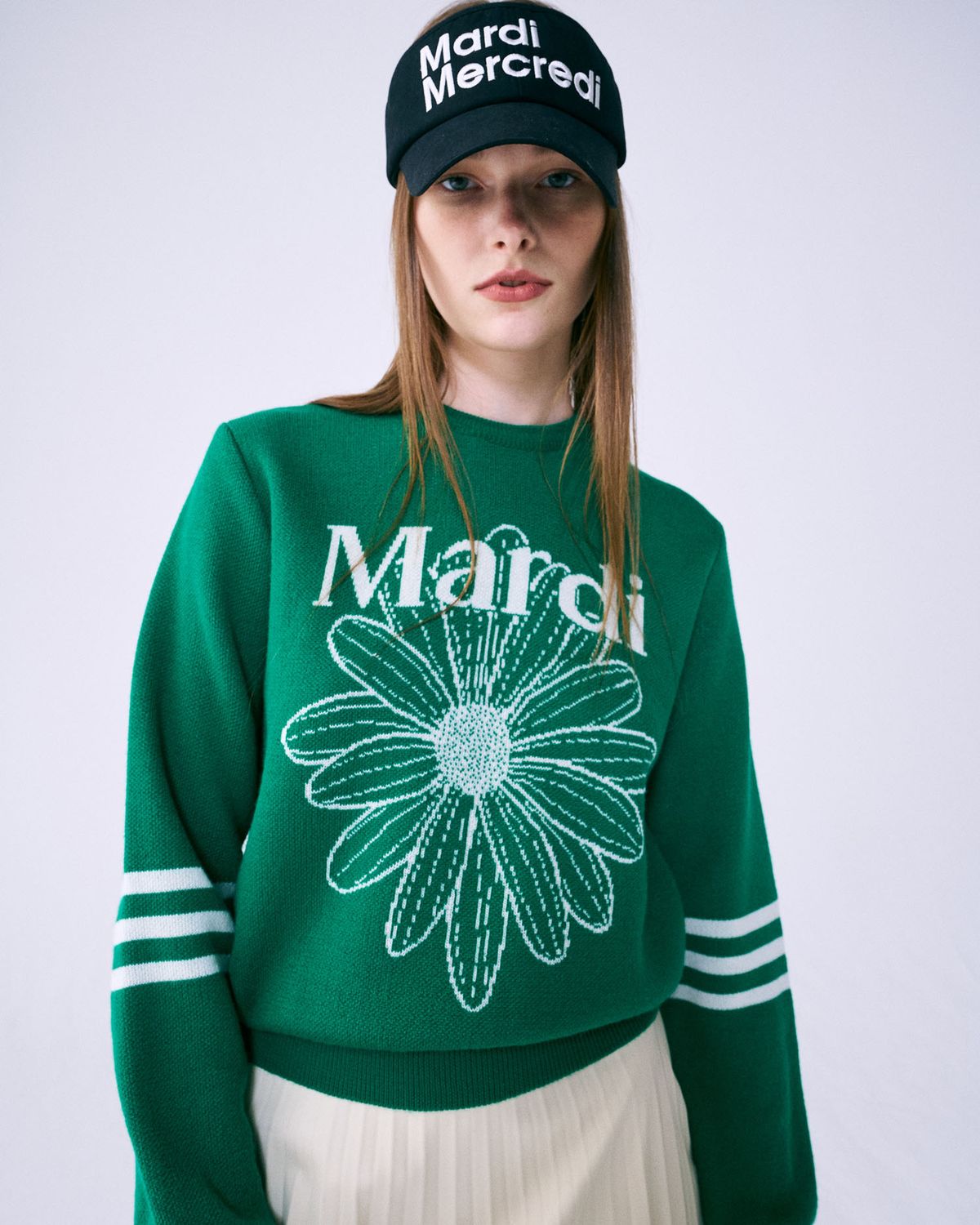 마르디 메크르디 악티프(MARDI MERCREDI ACTIF) 마르디 플라워 니트 풀오버 그린