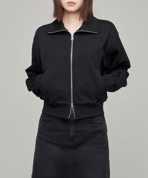 우먼즈 플랫 테리 하이넥 스웨트 집업 [블랙]