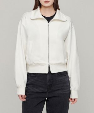 우먼즈 플랫 테리 하이넥 스웨트 집업 [크림]