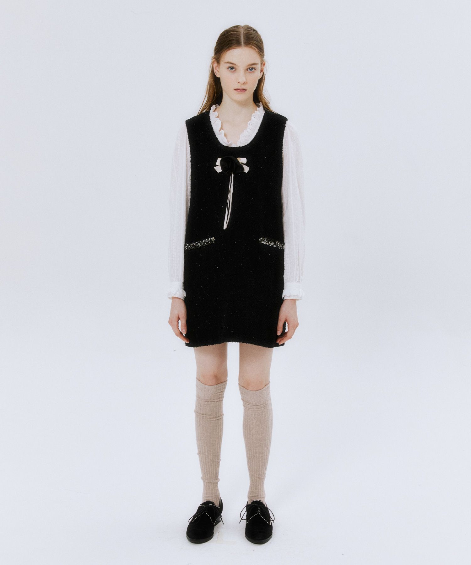 MUSINSA公式 | MARGARIN FINGERS ROSE CORSAGE MINI DRESS (BLACK)
