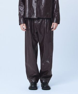 (Set-up)Liverty Leather Two Tuck Pants - BROWN