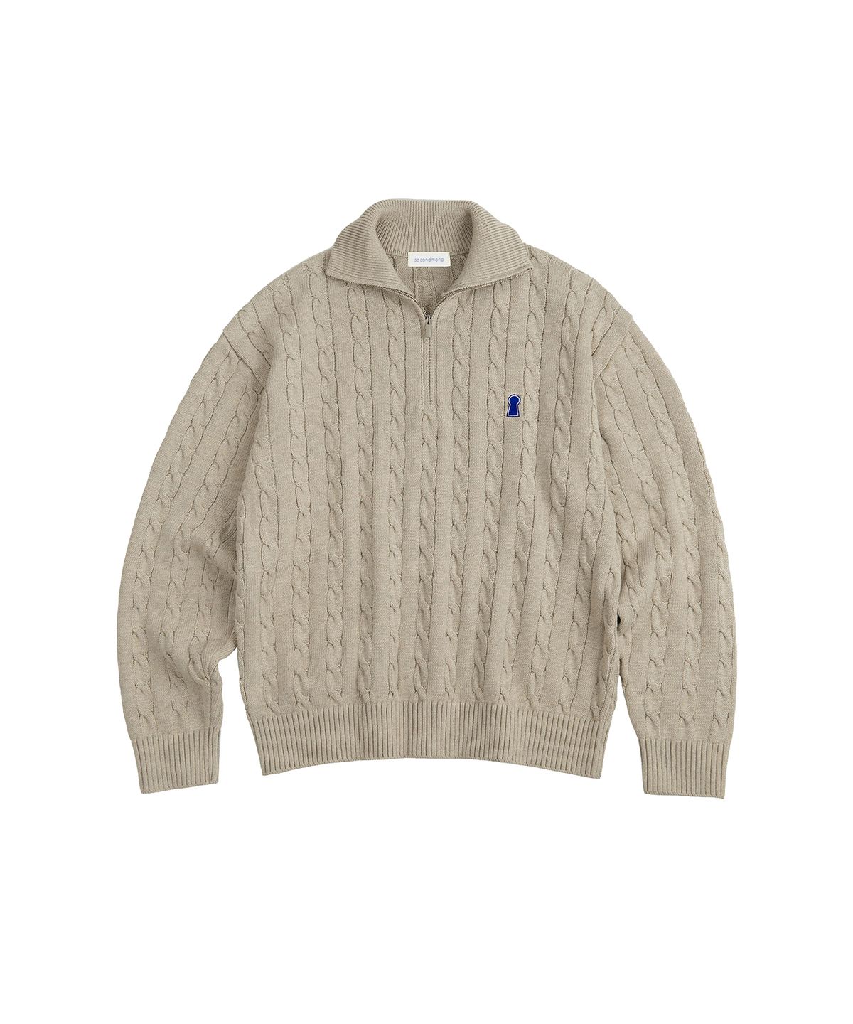 세컨모놀로그(SECONDMONO) Heavyweight Cable Half Zip Knit [OATMEAL]_COOSKT042OATMEAL