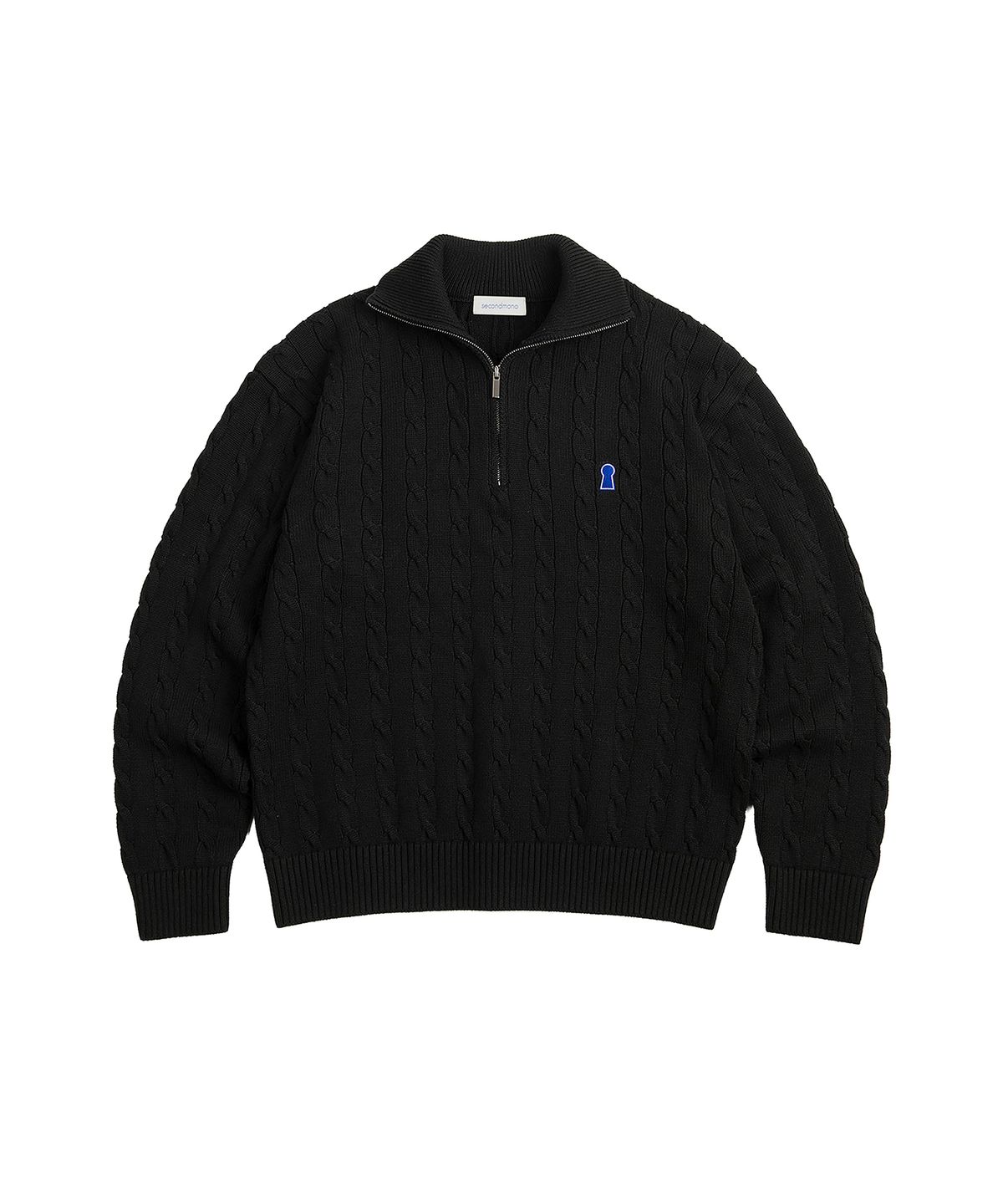 세컨모놀로그(SECONDMONO) Heavyweight Cable Half Zip Knit [BLACK]_COOSKT042BLACK