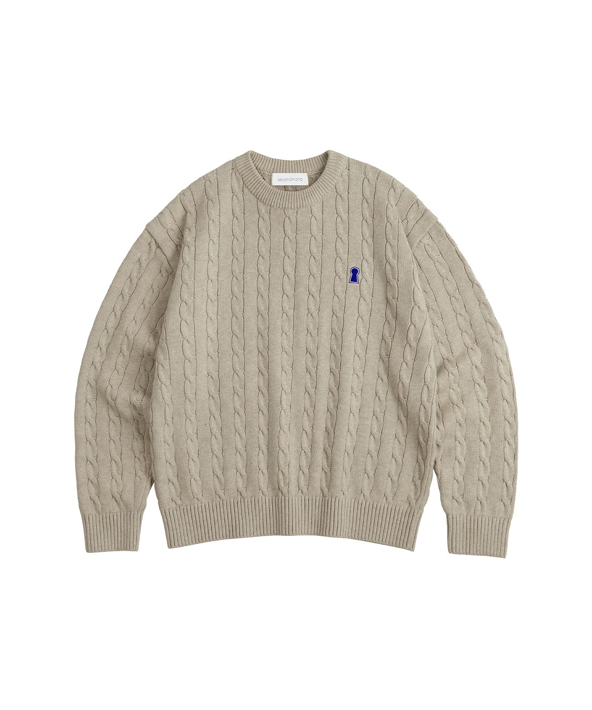 세컨모놀로그(SECONDMONO) Heavyweight Cable Crew Neck Knit [OATMEAL]_COOSKT040OATMEAL