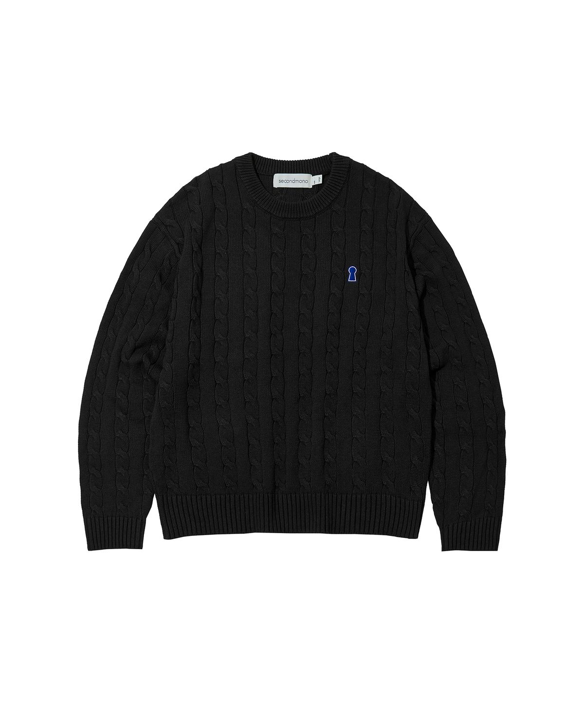 세컨모놀로그(SECONDMONO) Heavyweight Cable Crew Neck Knit [BLACK]_COOSKT040BLACK