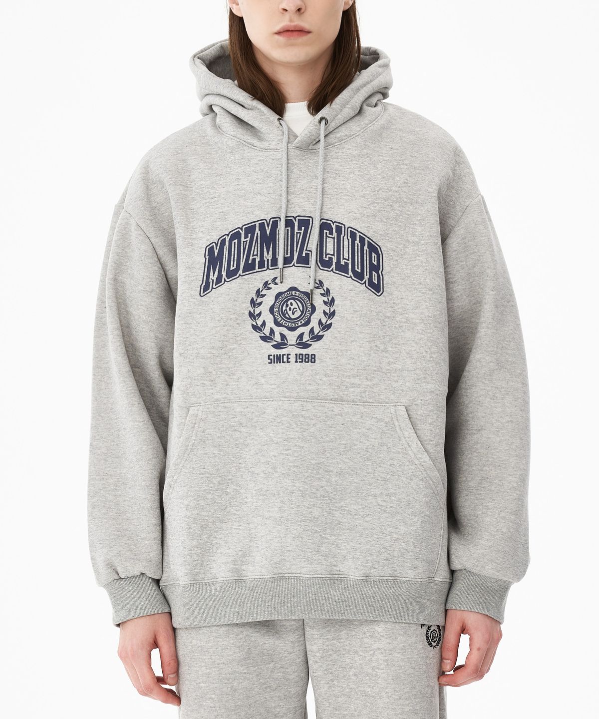 모즈모즈(MOZMOZ) 로럴 오버핏 기모 후드 메란지