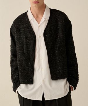 트위드 V넥 크롭자켓(블랙펄)