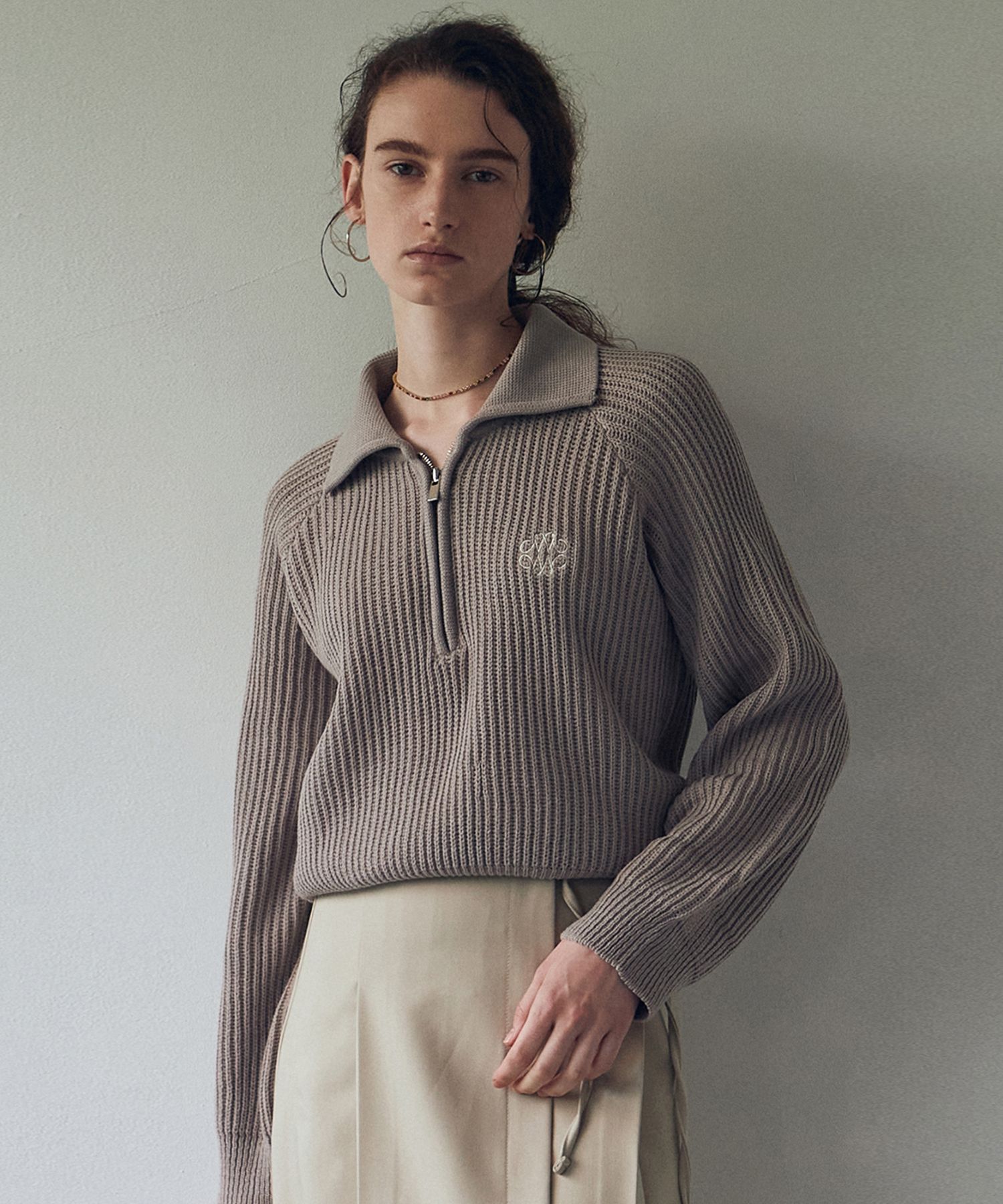 MUSINSA | NICK&NICOLE NICOLE HALF ZIP UP KNIT_MOCHA