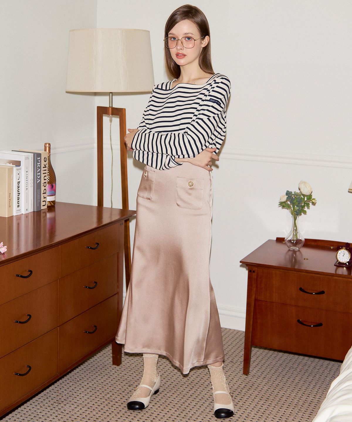 살롱 드 욘(SALON DE YOHN) Mermaid Satin Skirt_Beige