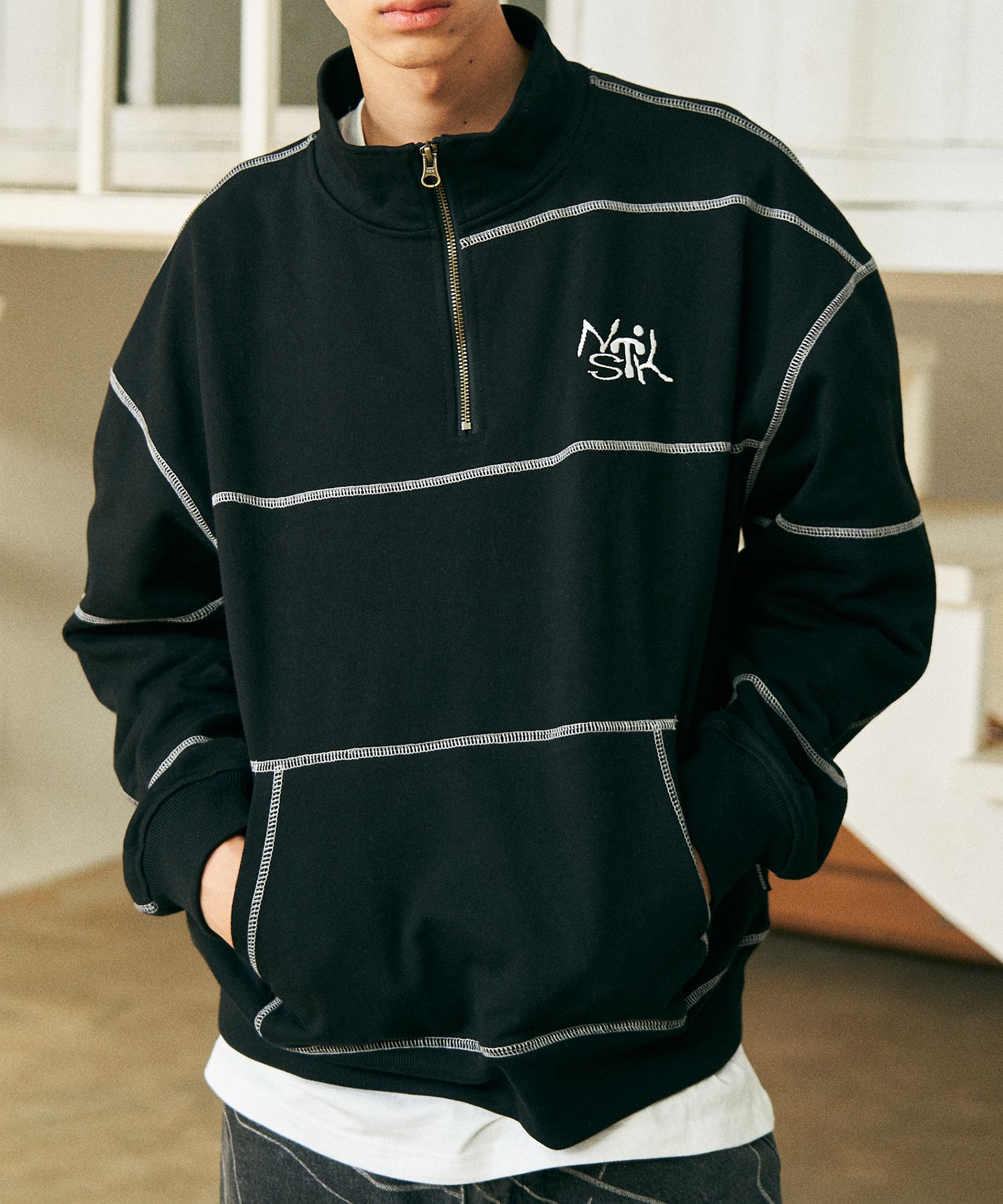 MUSINSA公式 | NASTYKICK [NSTK] Astre Half Zip Up (Black)_