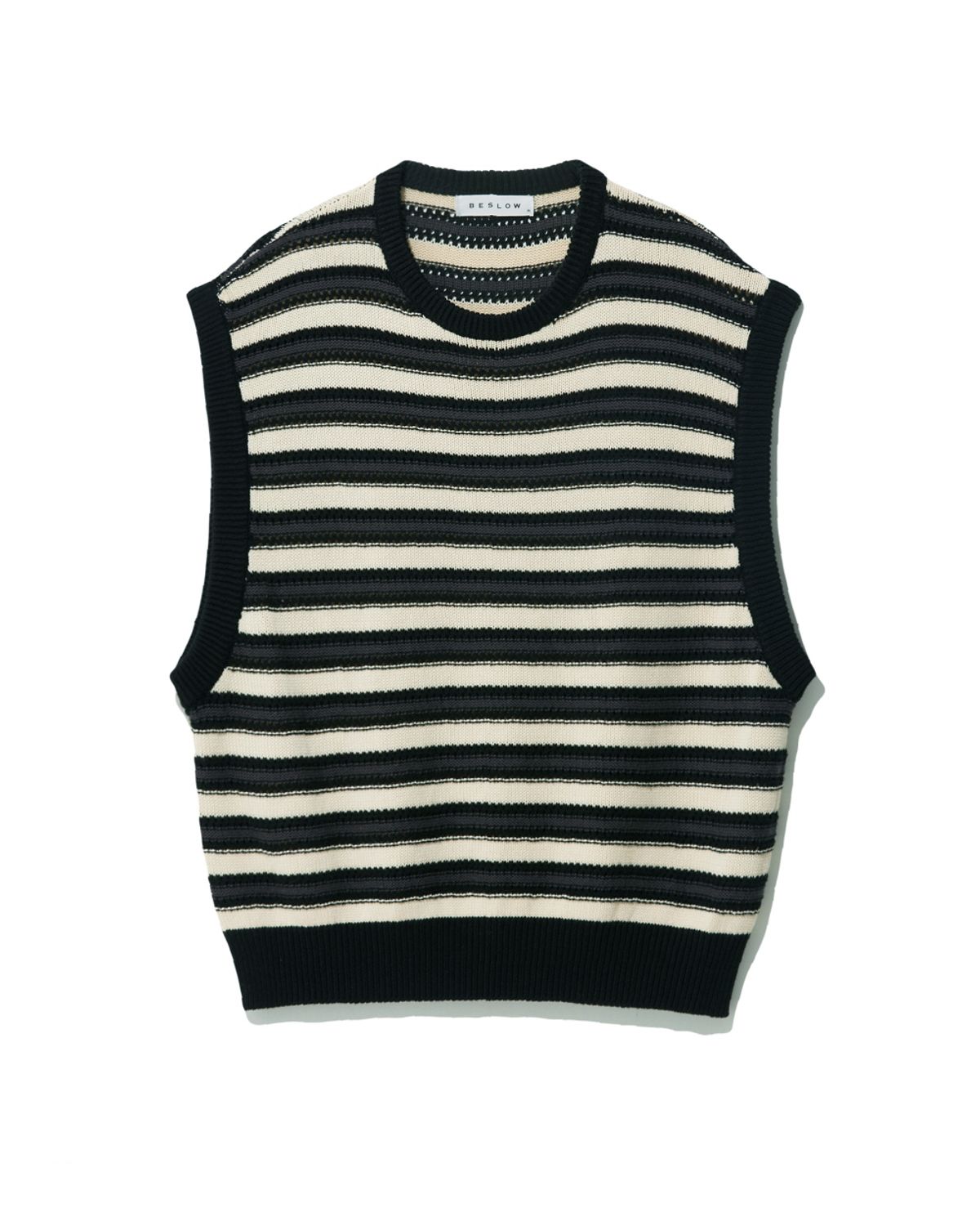 비슬로우(BESLOW) STRIPE PUNCHING KNIT VEST BLACK