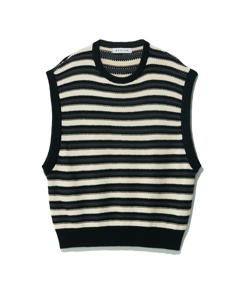 STRIPE PUNCHING KNIT VEST BLACK