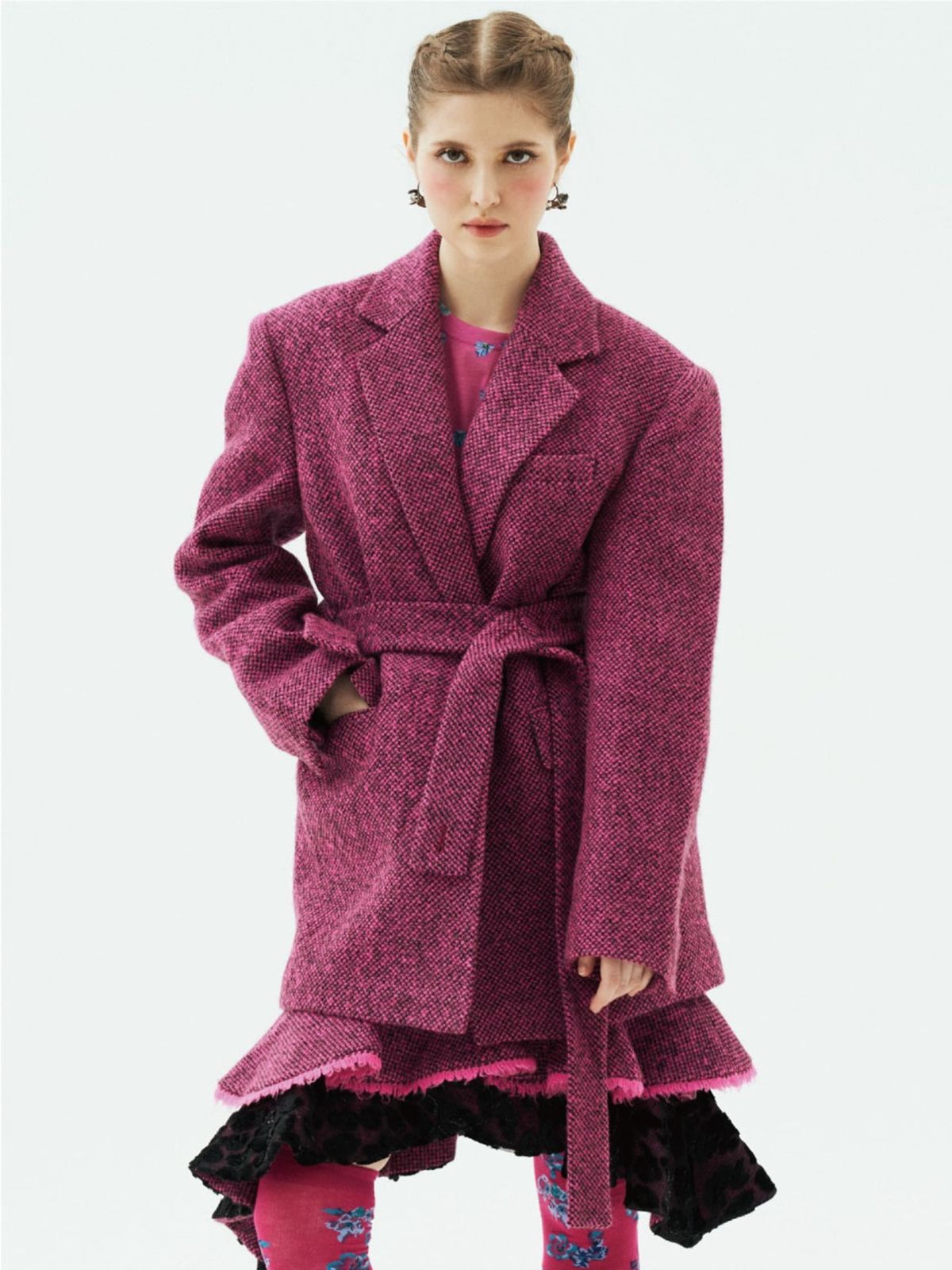 그리디어스(GREEDILOUS) Jacquard  Belted Half Coat