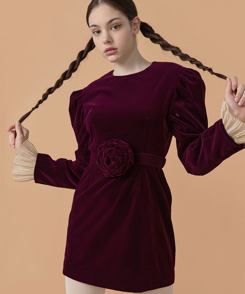 [22FW] Velvet Rose Corsage Belt - Burgundy