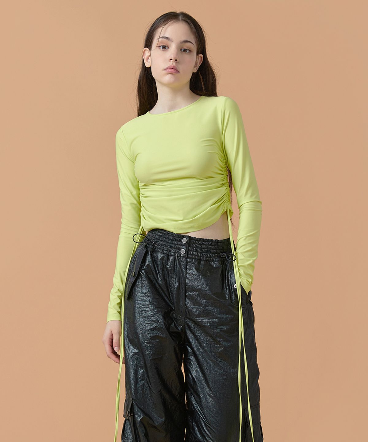워브먼트(WOVEMENT) [22FW] Side String Point T-shirt - Neon Green