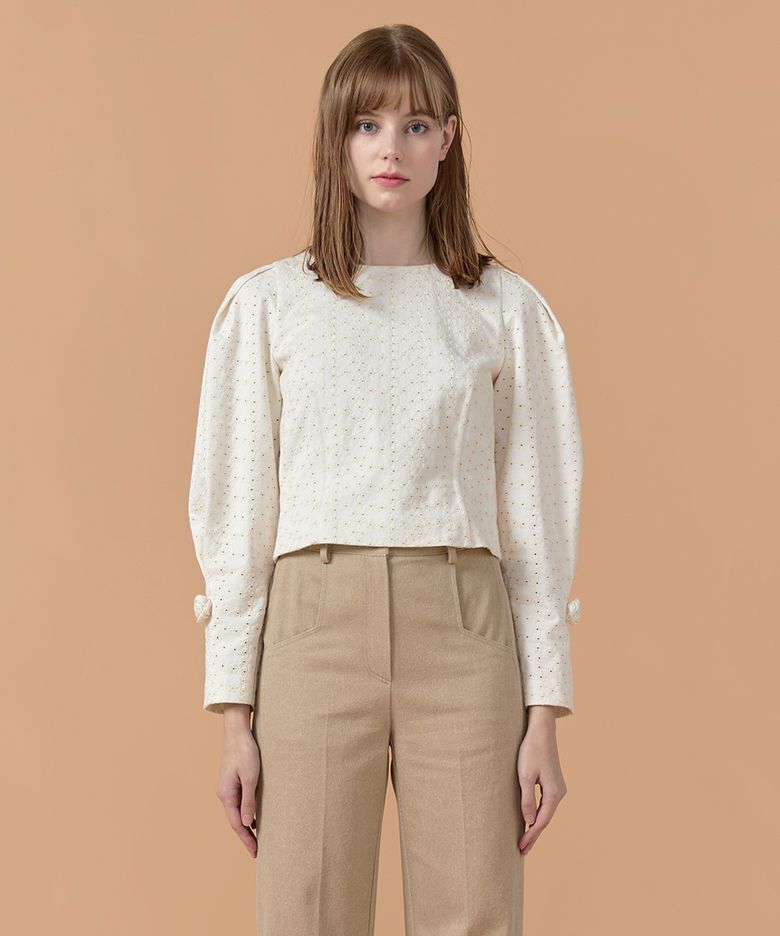 [22FW] Rose Corsage Puff Sleeves Blouse - Ivory