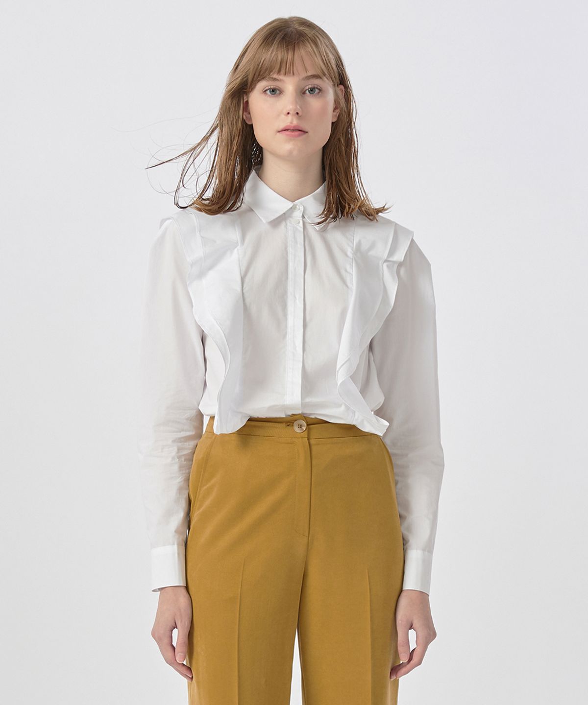 워브먼트(WOVEMENT) [22FW] Ruffle Detail Shirt - White