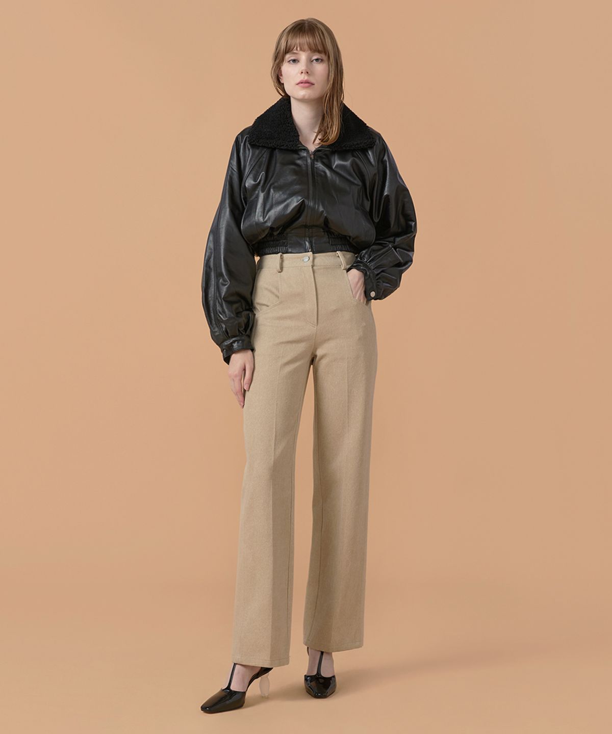 워브먼트(WOVEMENT) [22FW] Cotton Twill Straight Pants - Sand