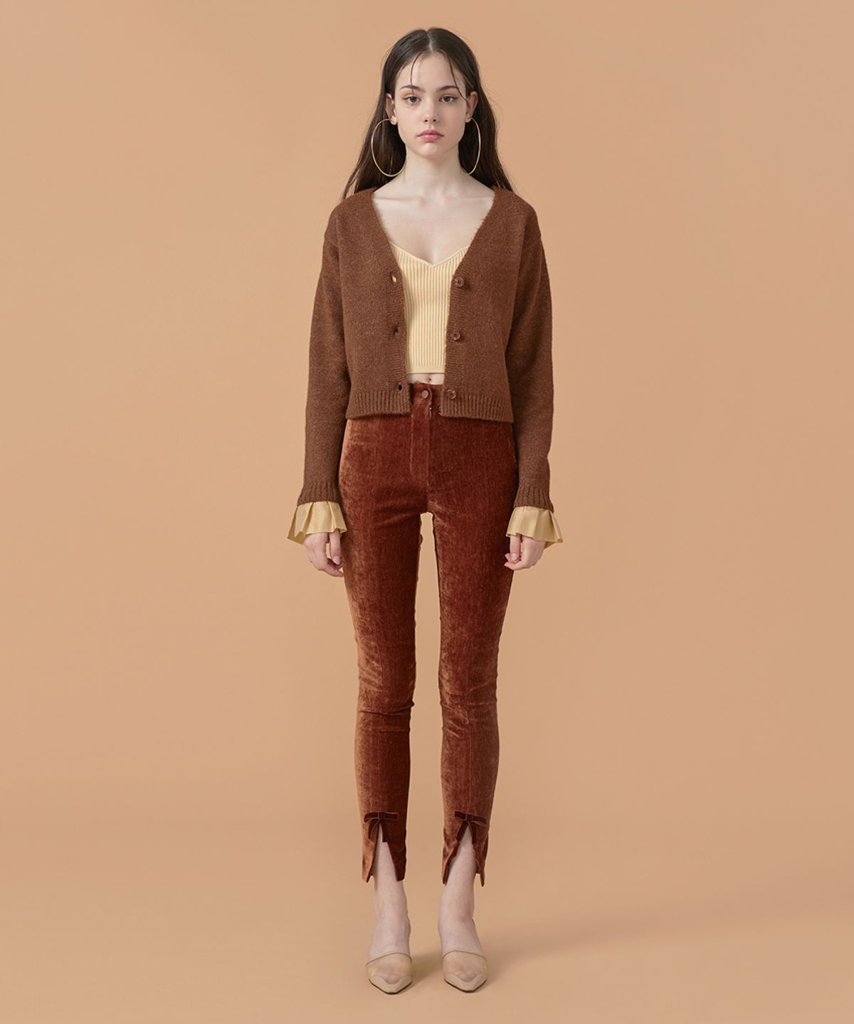워브먼트(WOVEMENT) [22FW] Front Slit Jeggings - Brown