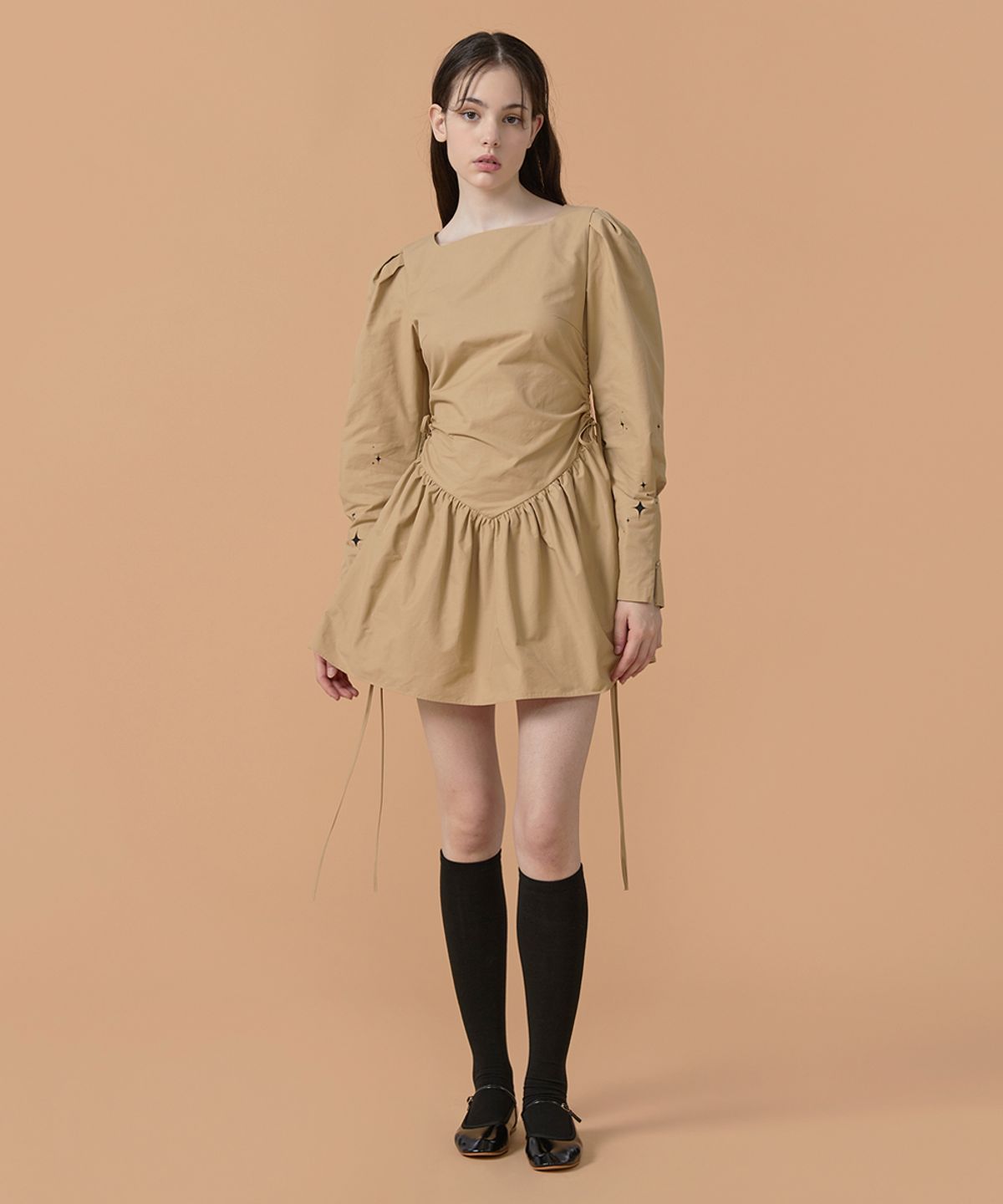 워브먼트(WOVEMENT) [22FW] Ballerina Cotton Dress - Beige