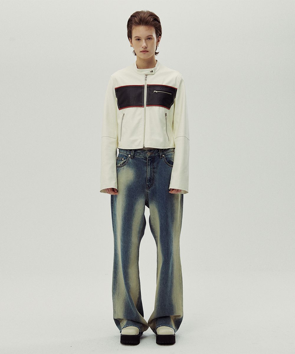 ★sinoon★ Faux Leather Slim Biker Jacket (Ivory) MUSINSA | SINOON FAUX LEATHER SLIM BIKER JACKET