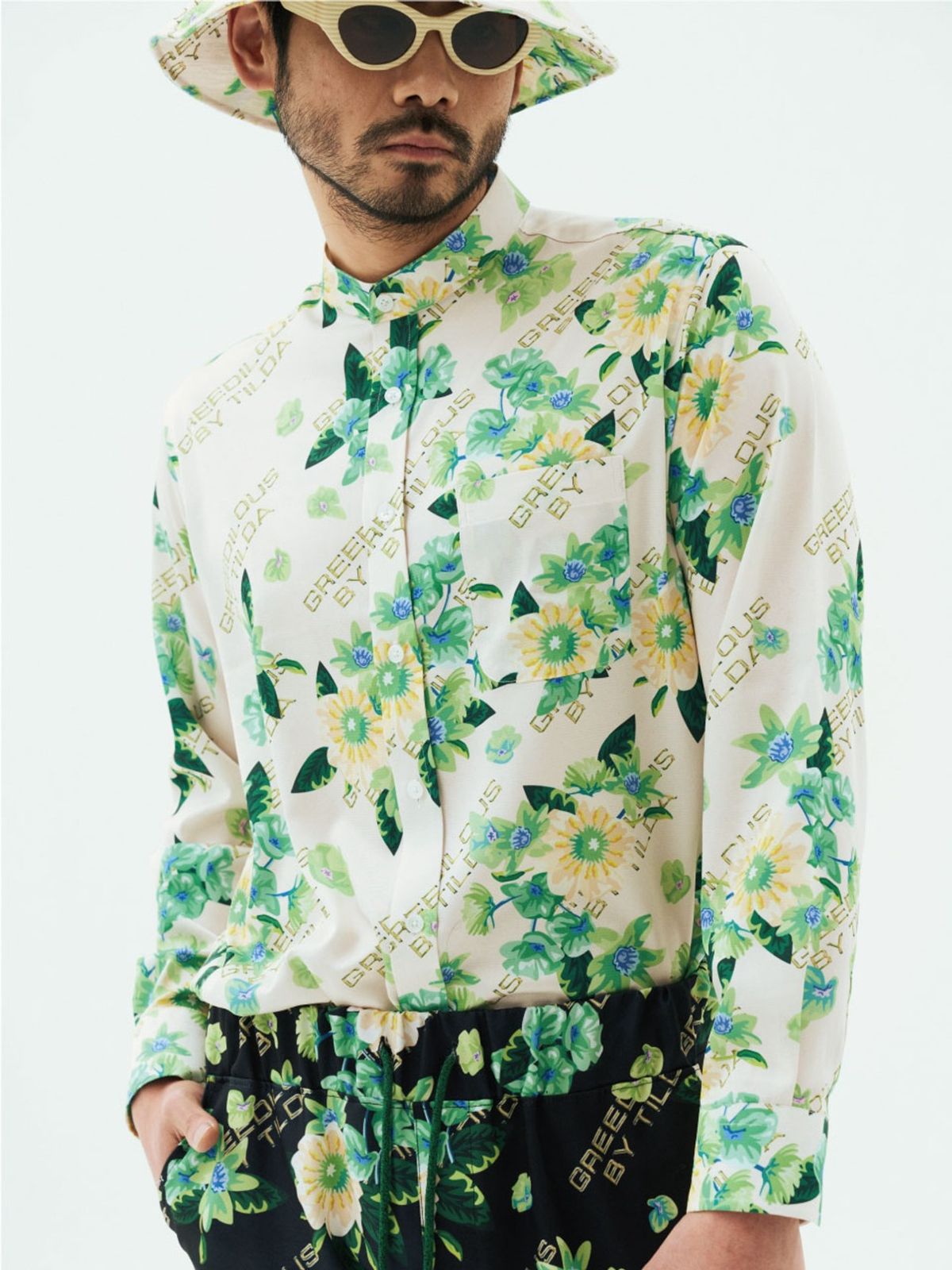 그리디어스(GREEDILOUS) Band Collar Floral Print Shirt