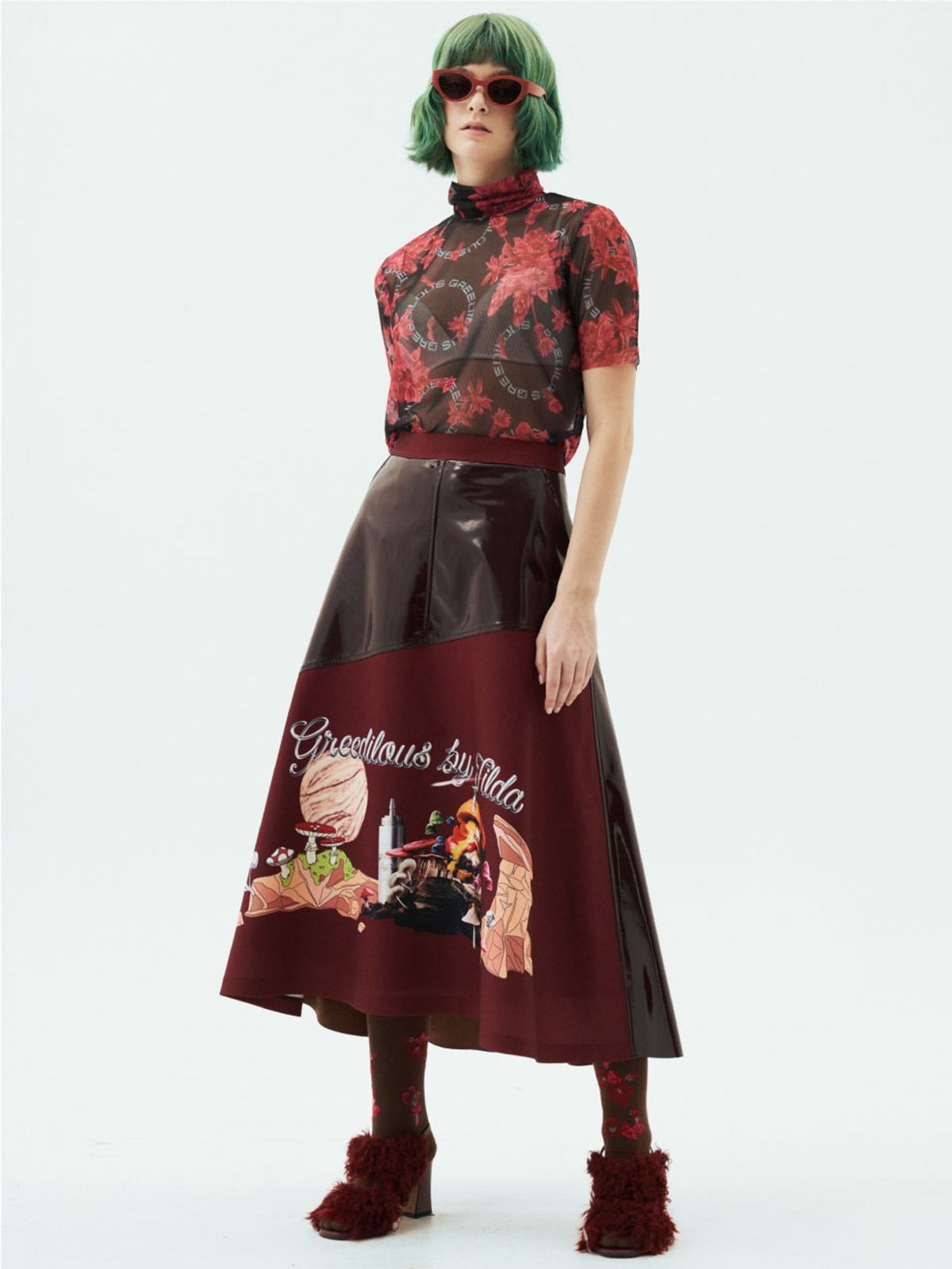 그리디어스(GREEDILOUS) Tillda Logo PU Contrast Skirt