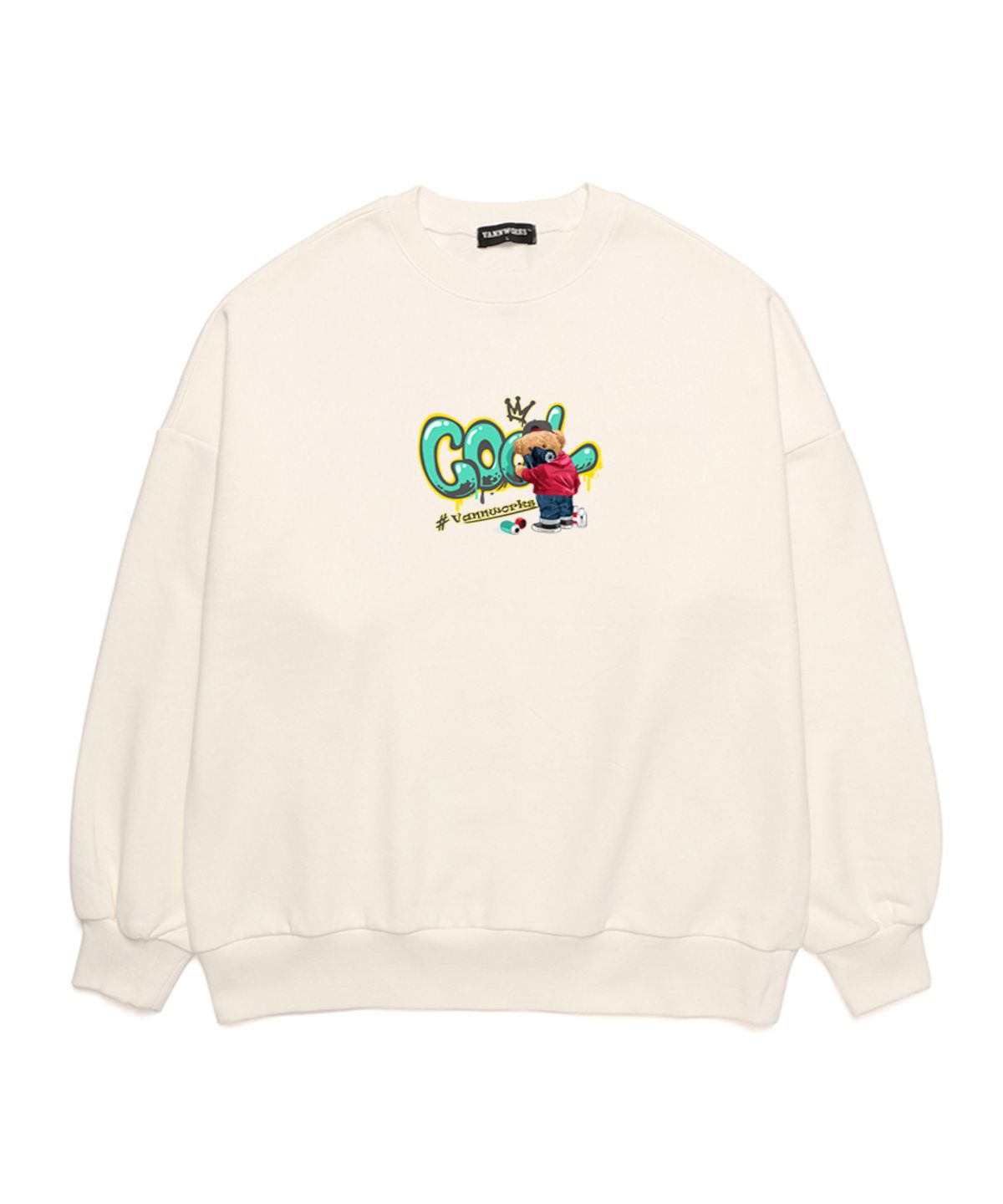 밴웍스(VANNWORKS) GRAVITY BEAR  오버핏 맨투맨 (VNDTS102) 화이트