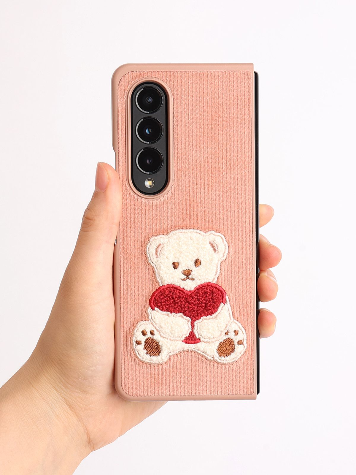 디자인스킨(DESIGNSKIN) 갤럭시Z폴드4 코듀로이 부클 빅베어 케이스-핑크