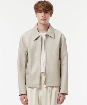 크롭 비건 레더 자켓 크림